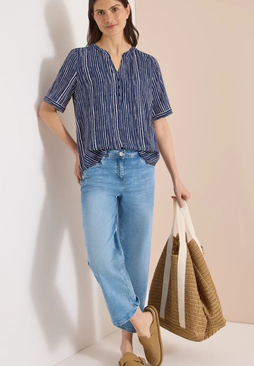 Blouse met gespleten hals en strepen
