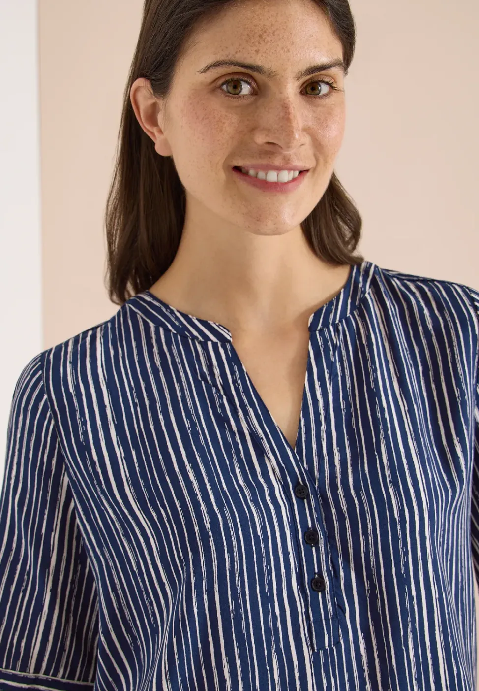 Blouse met gespleten hals en strepen