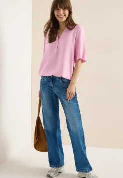Blouse met gespleten hals en elastische zoom