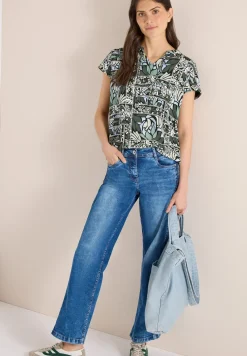 Blouse met gespleten hals en structuurmix