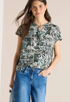 Blouse met gespleten hals en structuurmix