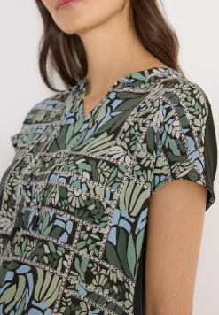 Blouse met gespleten hals en structuurmix