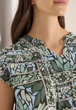 Blouse met gespleten hals en structuurmix