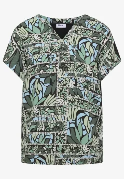 Blouse met gespleten hals en structuurmix