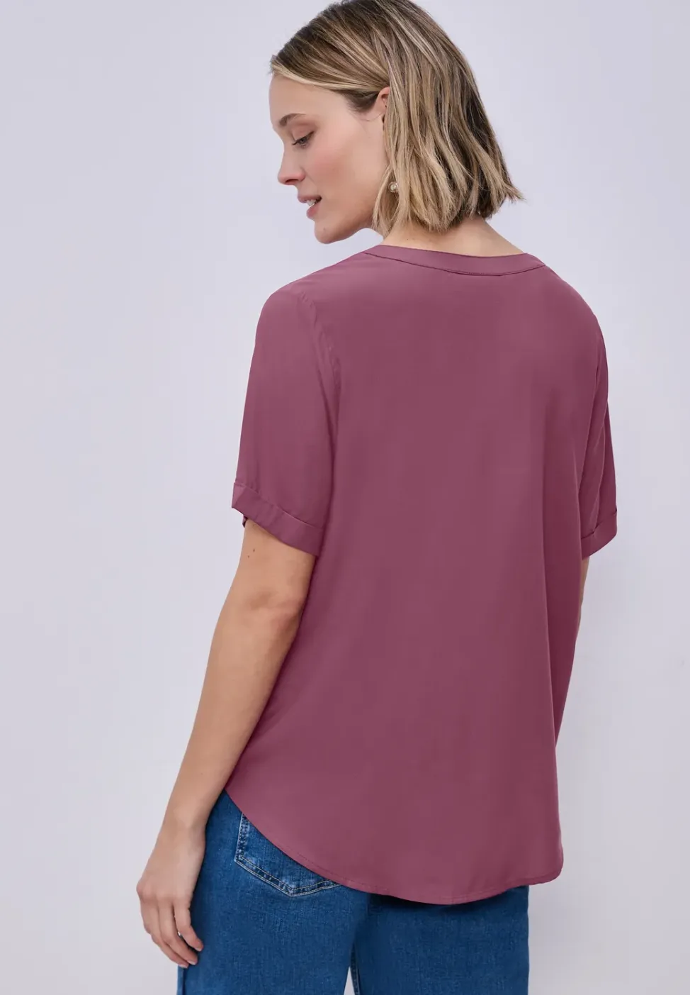 Blouse met gespleten hals en omslag