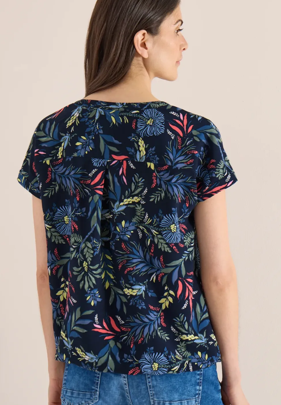 Blouse met gespleten hals en print