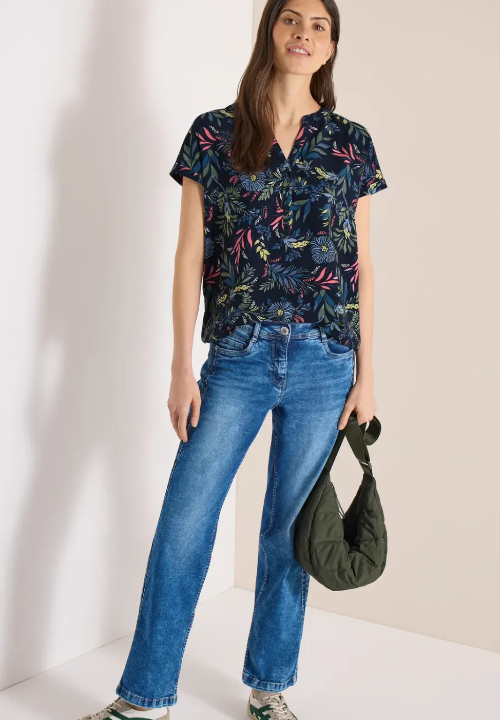 Blouse met gespleten hals en print