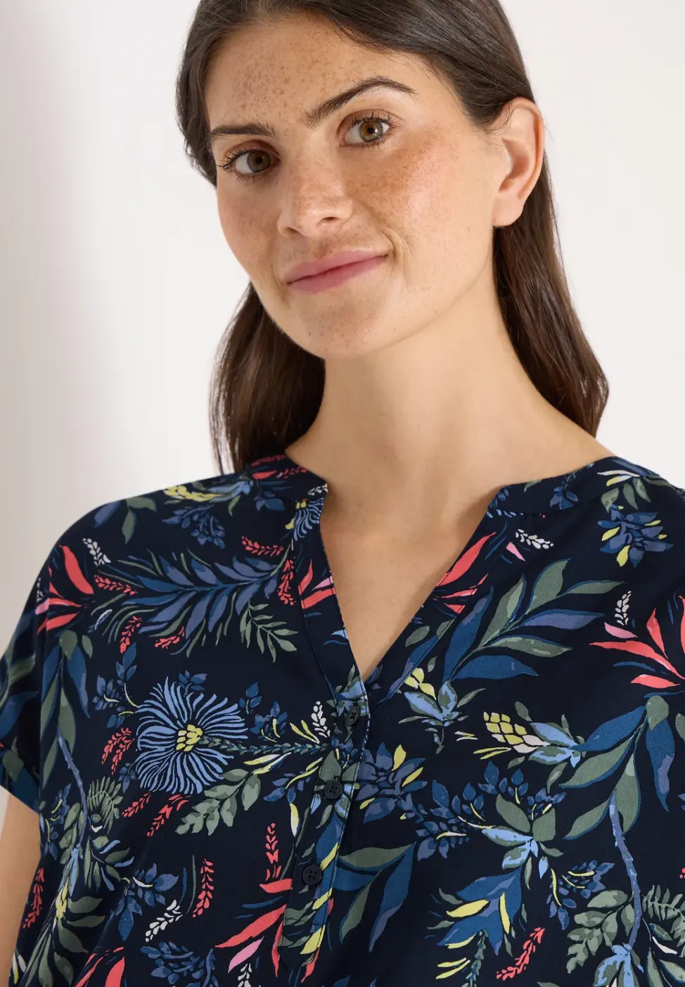 Blouse met gespleten hals en print
