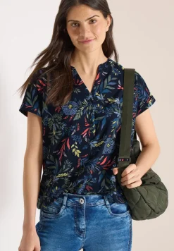 Blouse met gespleten hals en print
