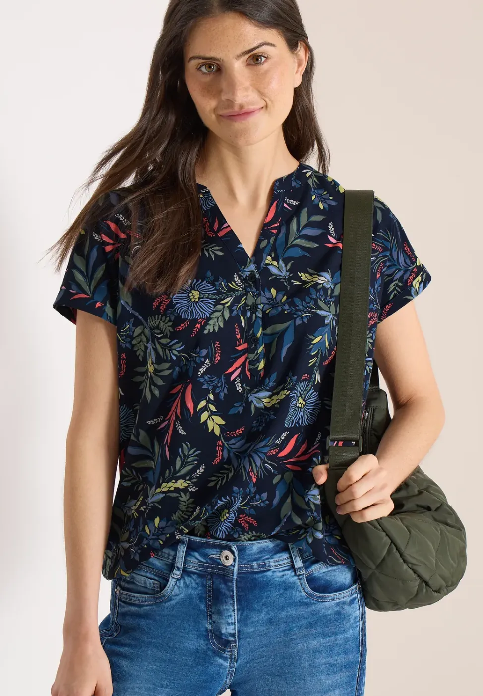 Blouse met gespleten hals en print