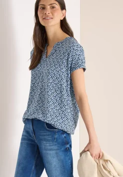 Blouse met gespleten hals en minimale print