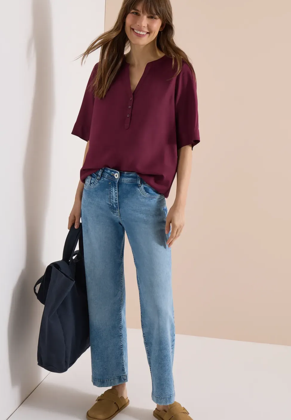 Blouse met gespleten hals en elastische zoom