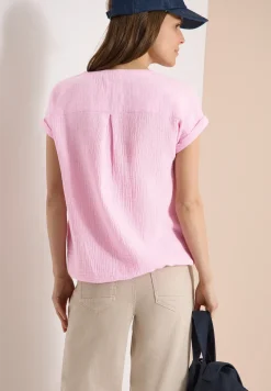 Blouse met gespleten hals in mousseline