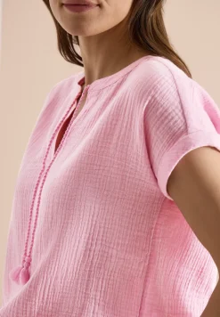 Blouse met gespleten hals in mousseline