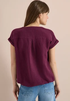 Blouse met gespleten hals in mousseline