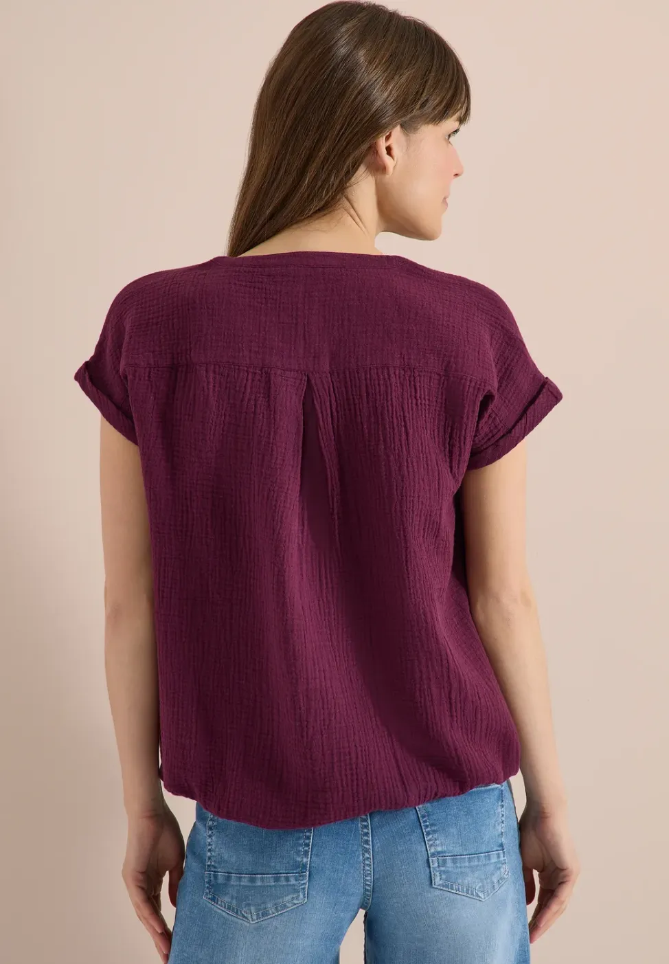 Blouse met gespleten hals in mousseline
