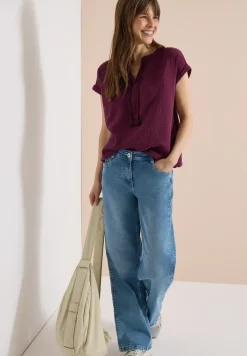 Blouse met gespleten hals in mousseline