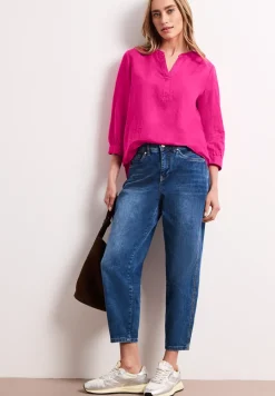 Blouse met gespleten hals van linnenmix