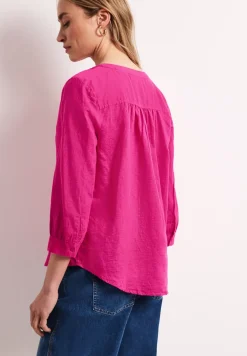 Blouse met gespleten hals van linnenmix