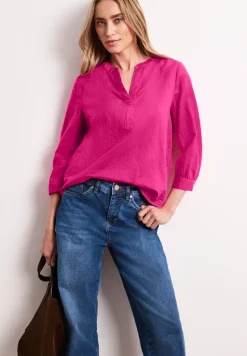 Blouse met gespleten hals van linnenmix