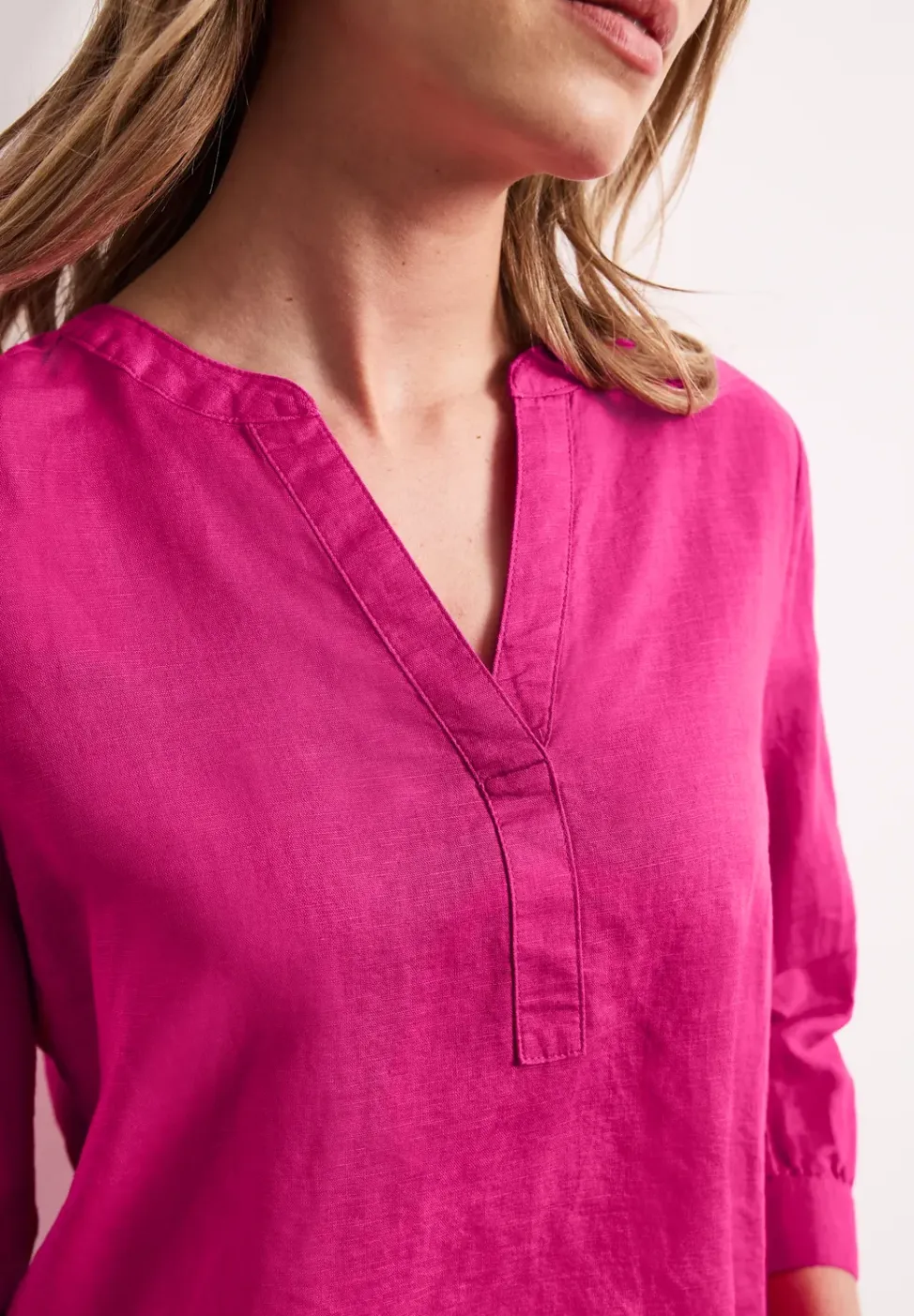 Blouse met gespleten hals van linnenmix