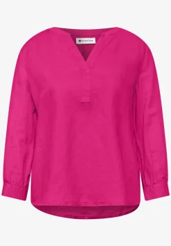Blouse met gespleten hals van linnenmix