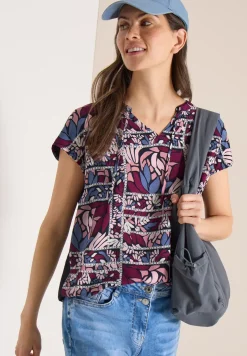 Blouse met gespleten hals en structuurmix