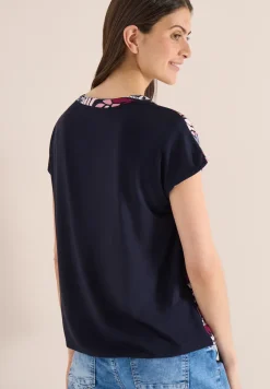 Blouse met gespleten hals en structuurmix