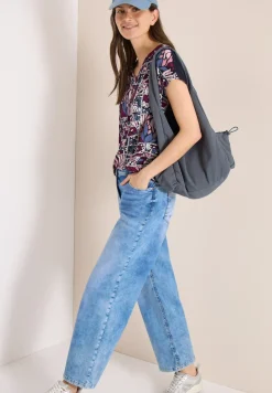 Blouse met gespleten hals en structuurmix