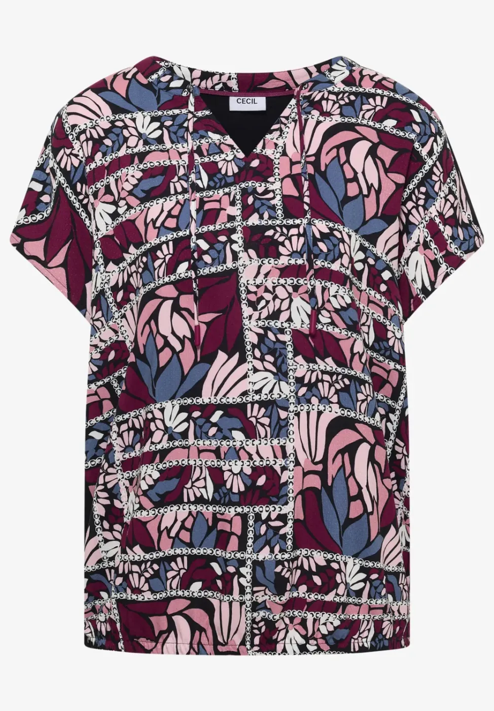 Blouse met gespleten hals en structuurmix