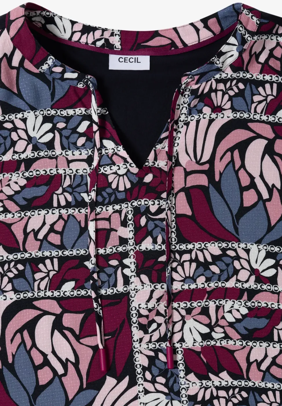 Blouse met gespleten hals en structuurmix