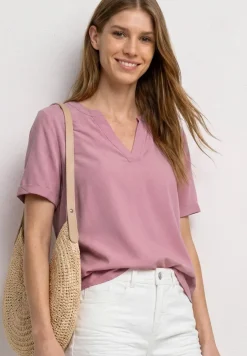 Blouse met gespleten hals en omslag