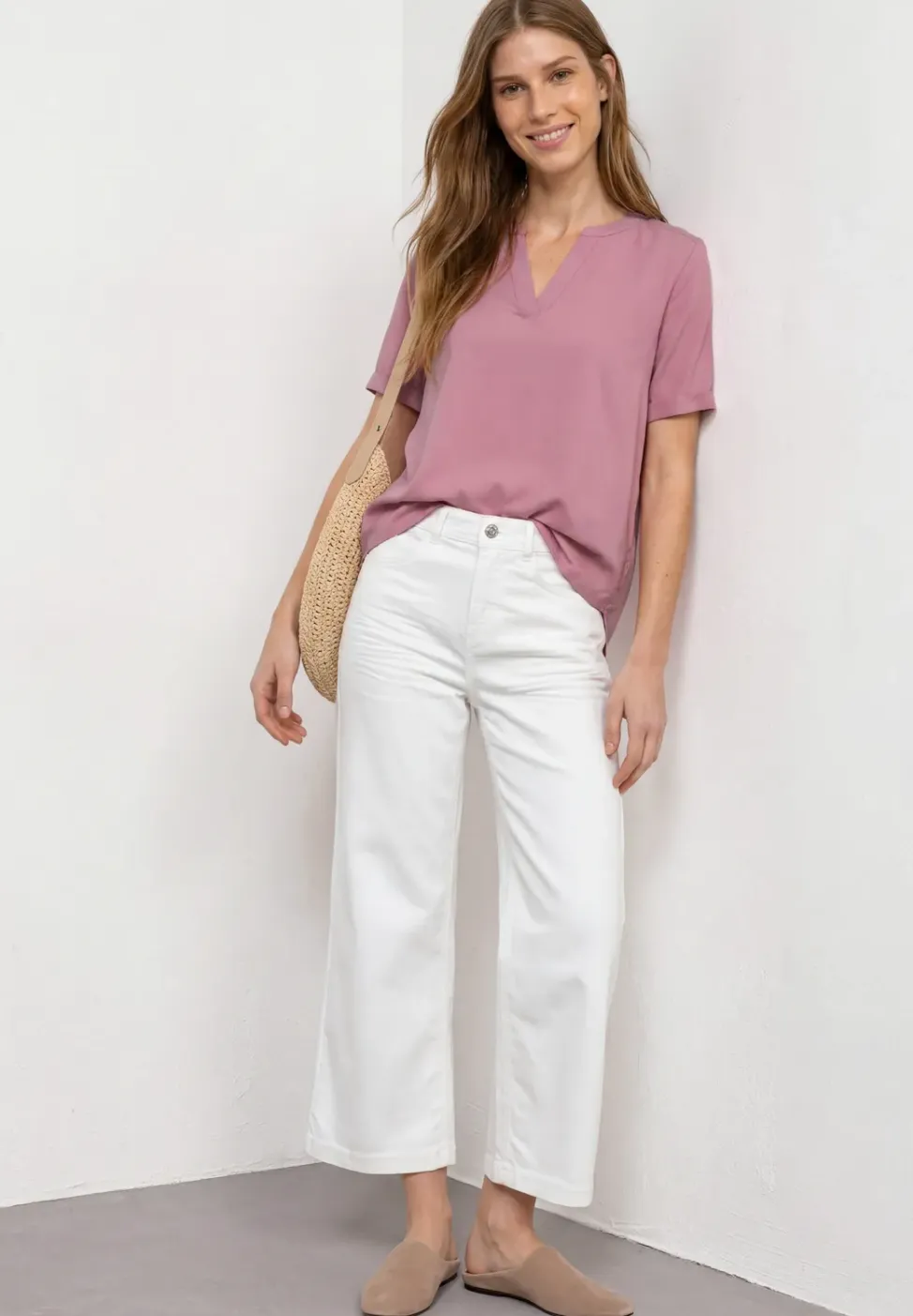 Blouse met gespleten hals en omslag