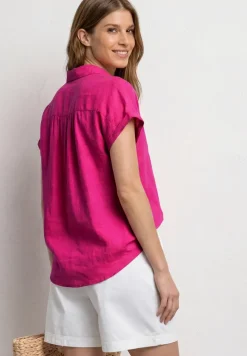 Blouse met hangende schouder in linnen