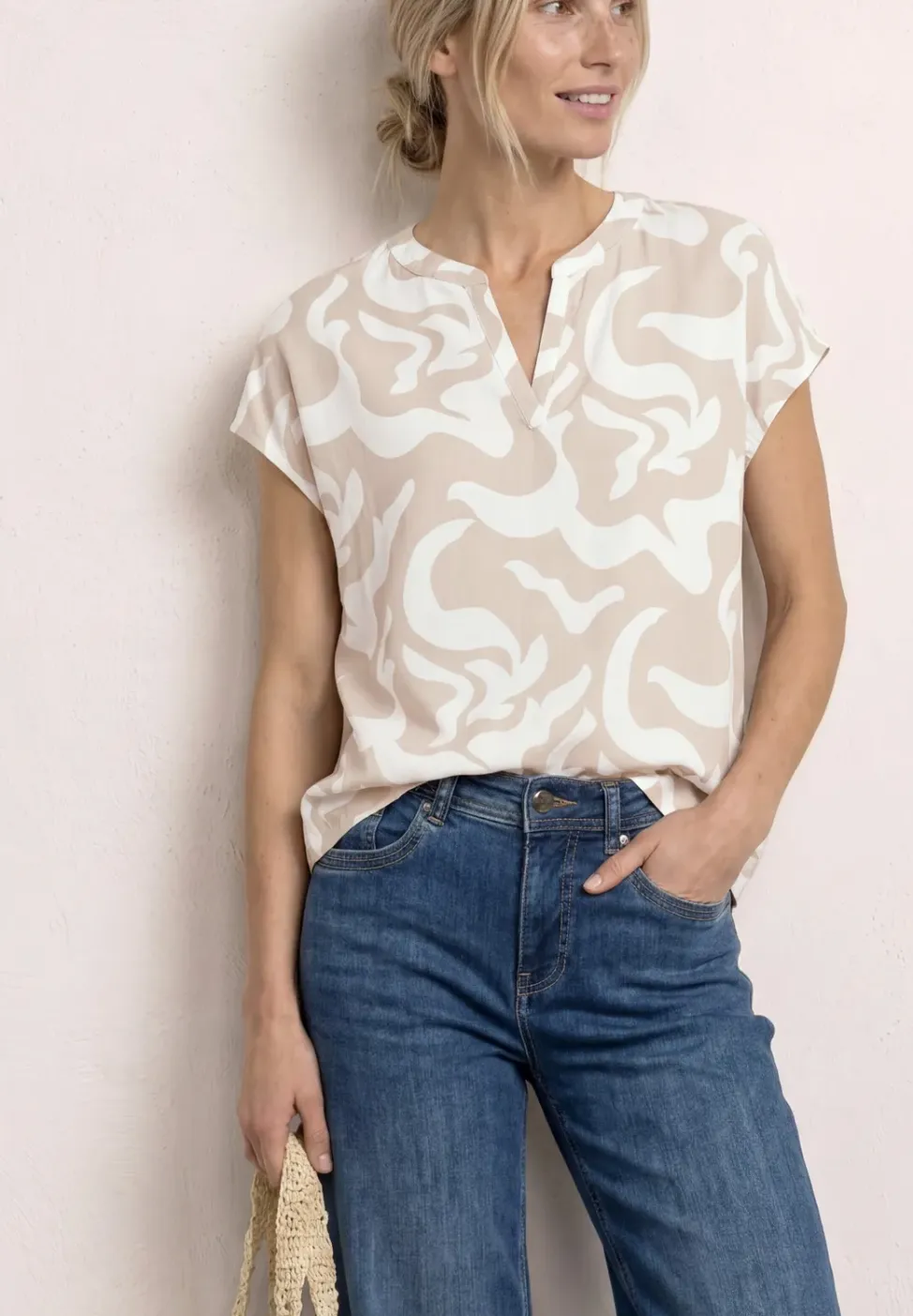 Blouse met hangende schouder en print