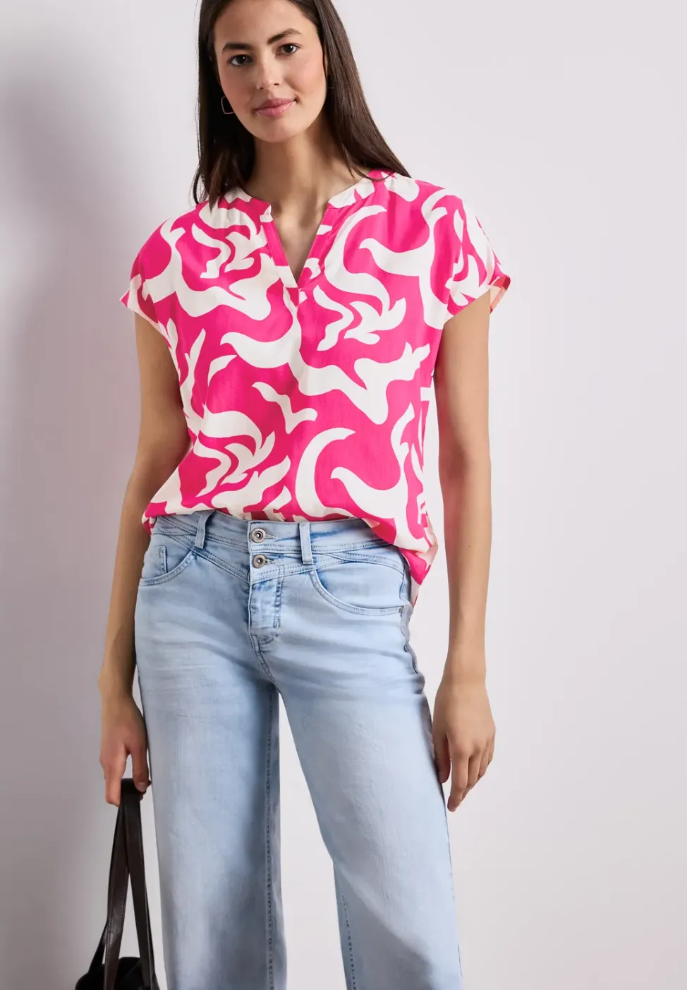 Blouse met hangende schouder en print