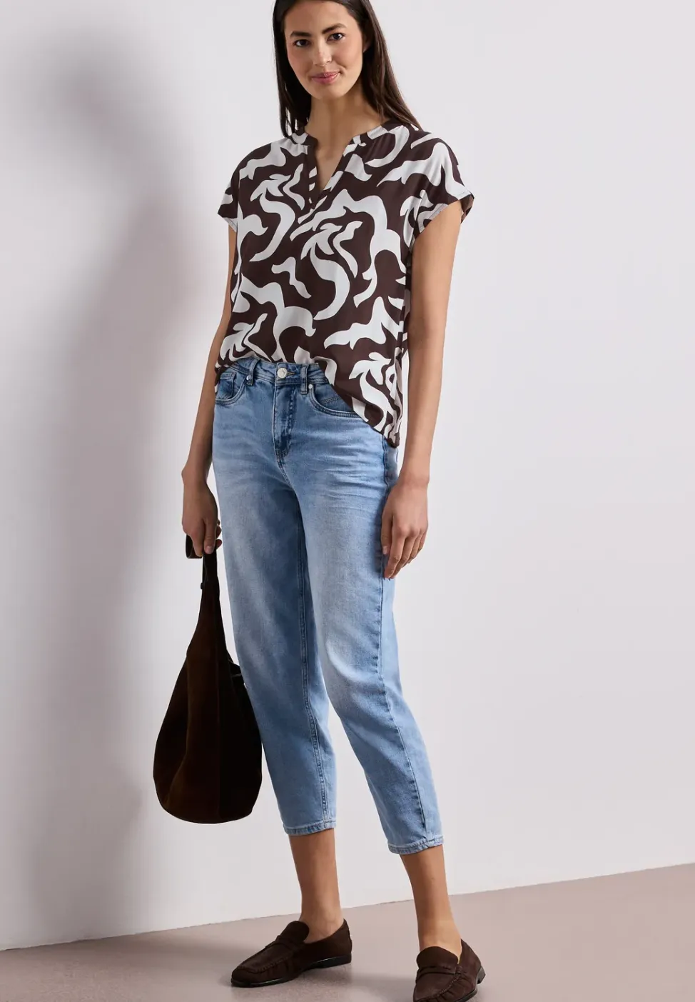 Blouse met hangende schouder en print