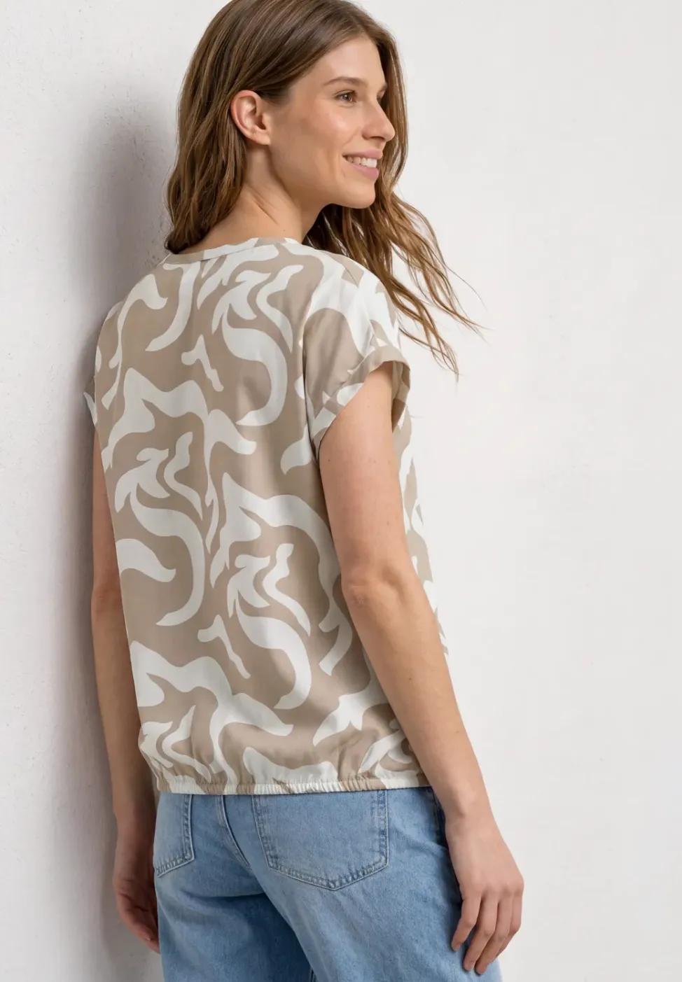 Blouse met hangende schouder en print