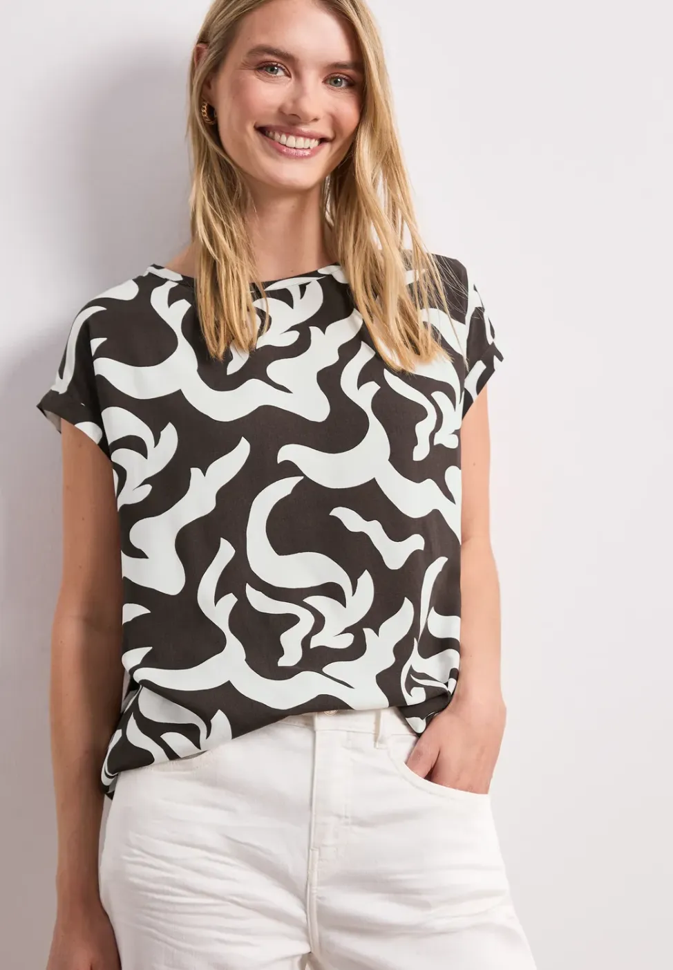 Blouse met hangende schouder en print