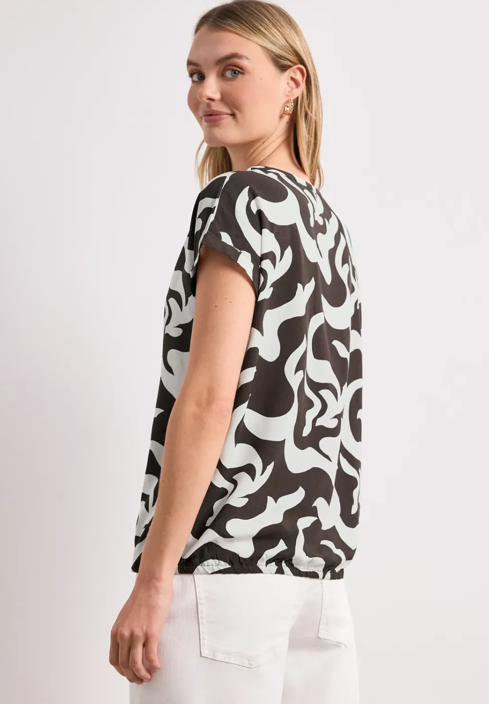 Blouse met hangende schouder en print
