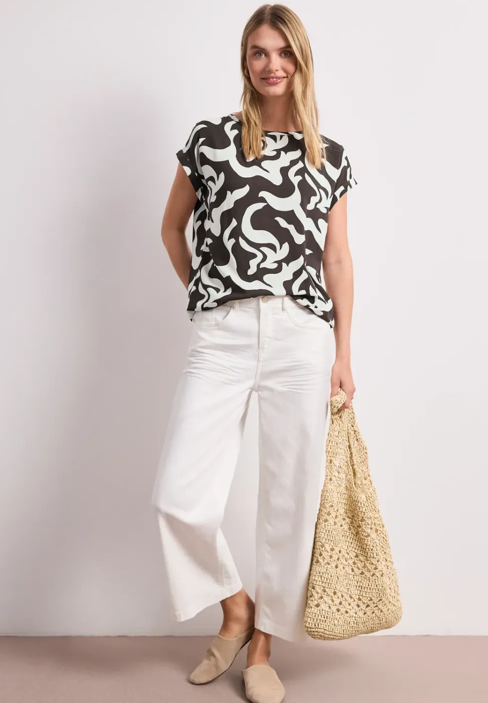 Blouse met hangende schouder en print