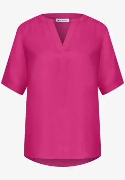 Blouse met korte mouwen en gespleten hals in effen kleur