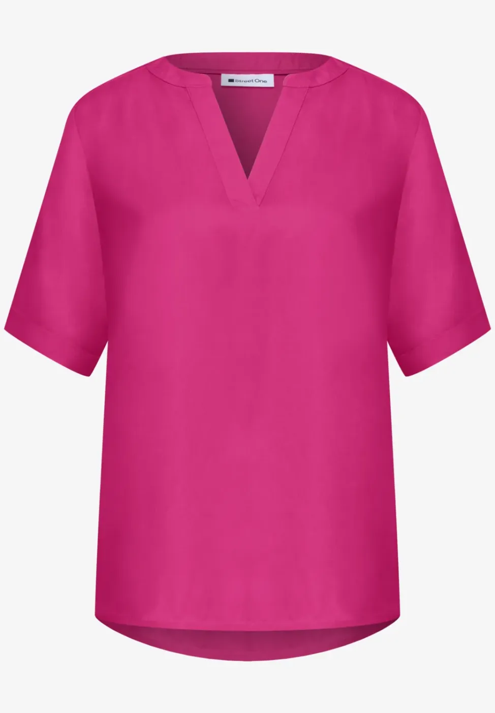 Blouse met korte mouwen en gespleten hals in effen kleur