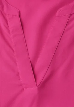 Blouse met korte mouwen en gespleten hals in effen kleur