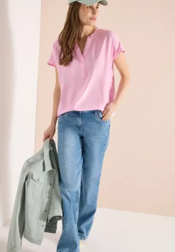 Blouse met korte mouwen en gespleten hals