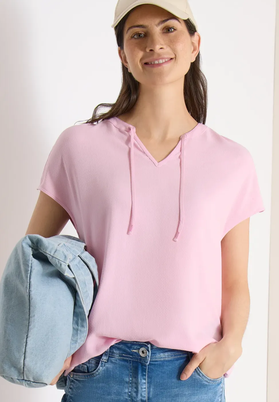 Blouse met korte mouwen en structuurmix