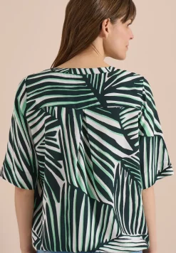 Blouse met korte mouwen, gespleten hals en print