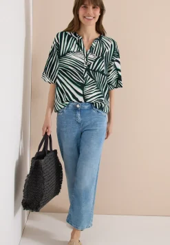 Blouse met korte mouwen, gespleten hals en print