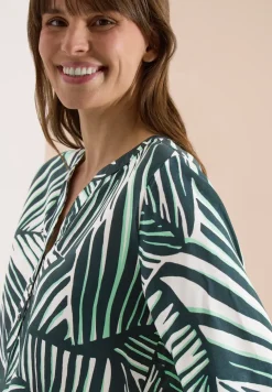 Blouse met korte mouwen, gespleten hals en print