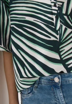 Blouse met korte mouwen, gespleten hals en print